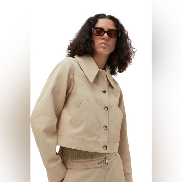 Ganni Jackets & Blazers - Ganni Beige Cropped Button Jacket